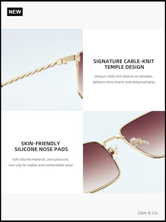 Designer Inspired Metal Knot Square Sunglasses UV400 Protection Unisex main image 6